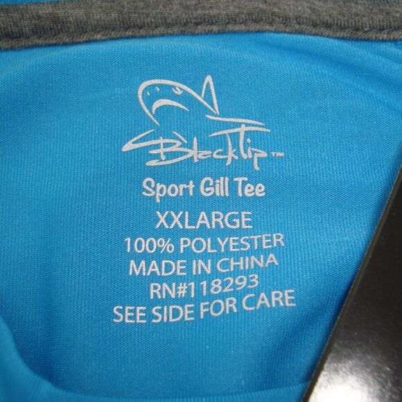 NWT Black Tip Mens UPF 30 Wicking Long Sleeve Sport Gill Tee Size XXL Blue White - Picture 2 of 10